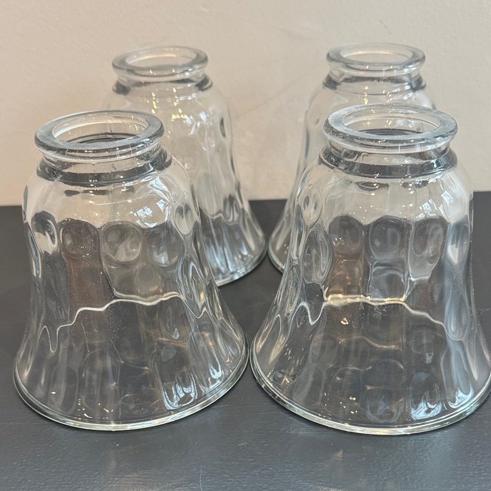 Set of 4 Clear Textured Hammered Bell Shaped Glass Ceiling Fan Shades/Globes